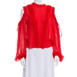 Alexis Red Silk Crew Neck Blouse
